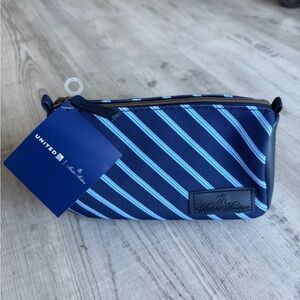 UNOPENED Blue Striped United Airlines Amenity Bag